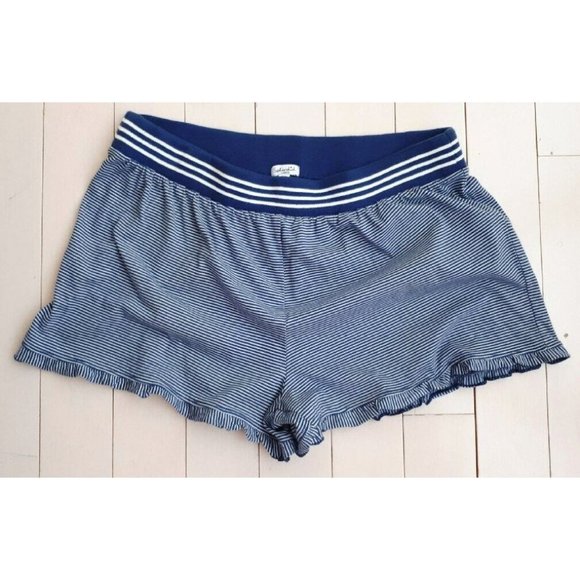 SPLENDID Striped Pyjama Lounge Sleepwear Ruffled Cotton Shorts Blue White ( L )